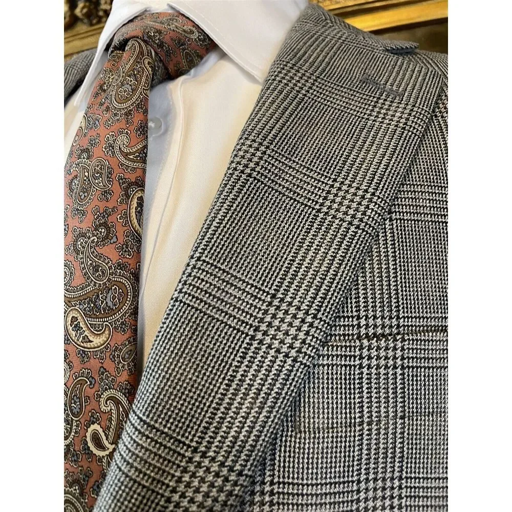 Ralph Ralph Lauren 42R Silk & Wool Gray‎ Glen Check 2Btn Blazer Jacket